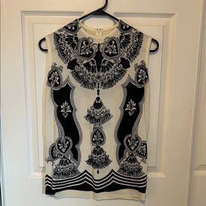 Vintage Black and White Sleeveless Polyester Top Women's Medium